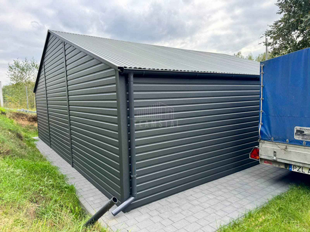 Garaż blaszany 8x6m 2 x brama drzwi podwyższony szczyt rynny TS1195 Dobre Miasto - zdjęcie 5