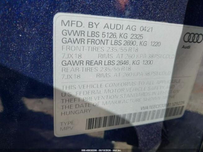2021 AUDI Q3 PREMIUM PLUS 45 TFSI S LINE QUATTRO TIPTRONIC Sulejówek - zdjęcie 10
