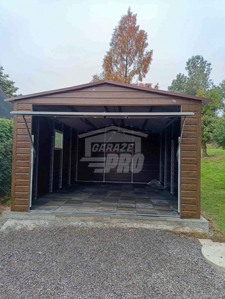 Garaż blaszany 4x6m Brama uchylna drzwi okno drewnopodobny dach GP446 Sopot - zdjęcie 2