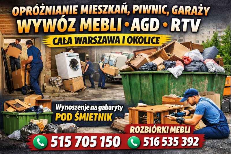 WYWÓZ MEBLI AGD wynoszenie mebli opróżnianie mieszkań piwnic domów Praga-Południe - zdjęcie 1