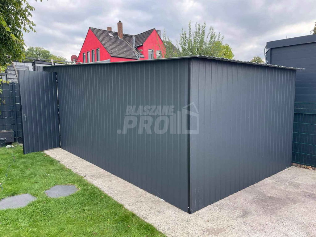 Garaż blaszany 3x6,5 brama uchylna - drzwi - Dach spad w tył GP243 Tczew - zdjęcie 7