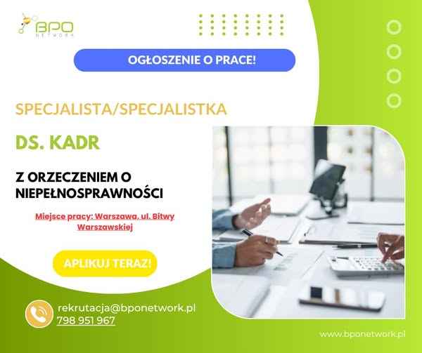 Specjalista (K/M) ds. Kadr z orzeczeniem Warszawa (Bitwy Warszawskiej) Ochota - zdjęcie 1