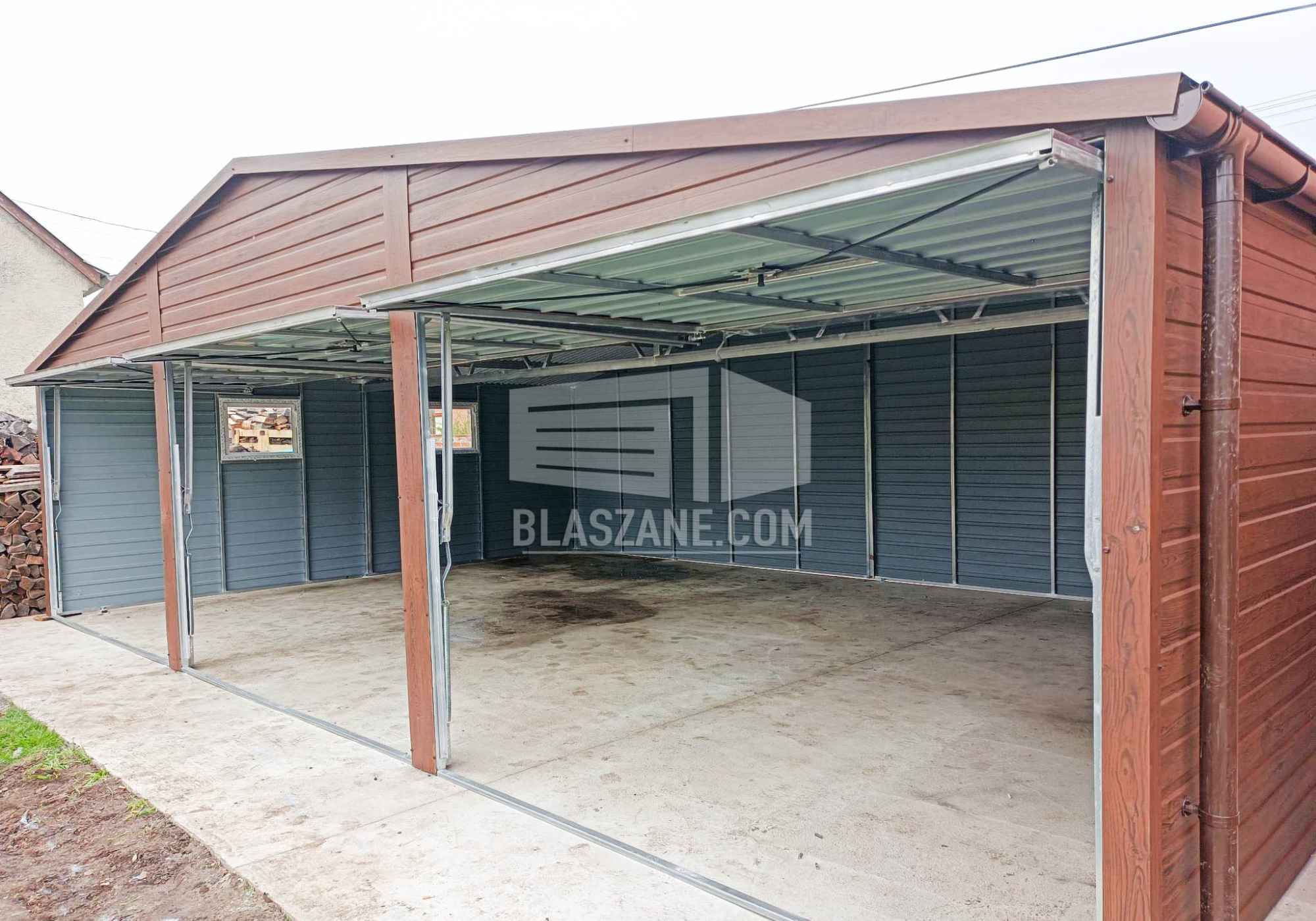 Garaż Blaszany 10x7m - 3x Brama drewnopodobny dach dwuspadowy BL161 Czersk - zdjęcie 4