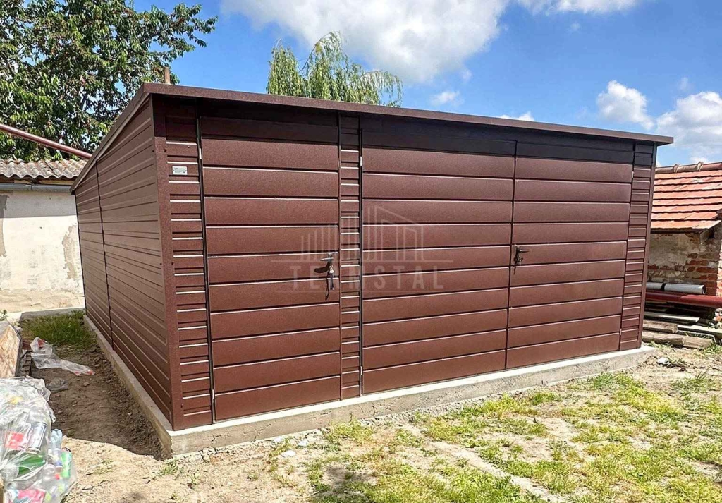 Garaż blaszany 5x5 m - brama dwuskrzydłowa - drzwi - okno dach TS1305 Miastko - zdjęcie 2