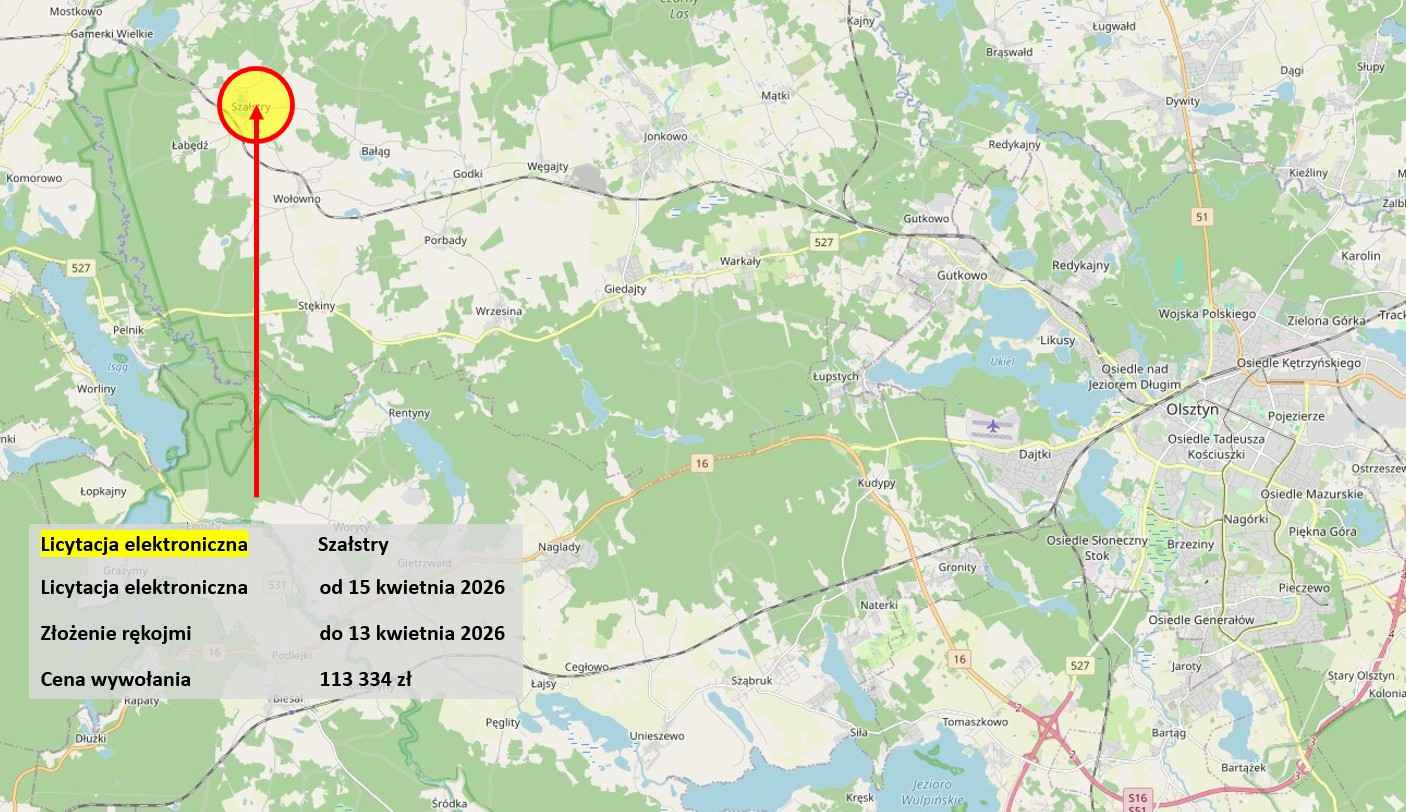 Licytacja komornicza, media w zasięgu, pod Olsztynem Szałstry - zdjęcie 3