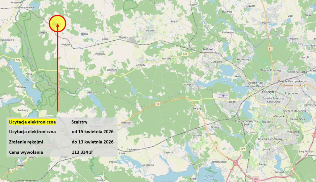 Licytacja komornicza, media w zasięgu, pod Olsztynem Szałstry - zdjęcie 3