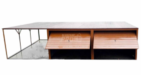 Garaż blaszany 6x6 + 3x6 wiata  Brama uchylna x2 spad w tył GP132