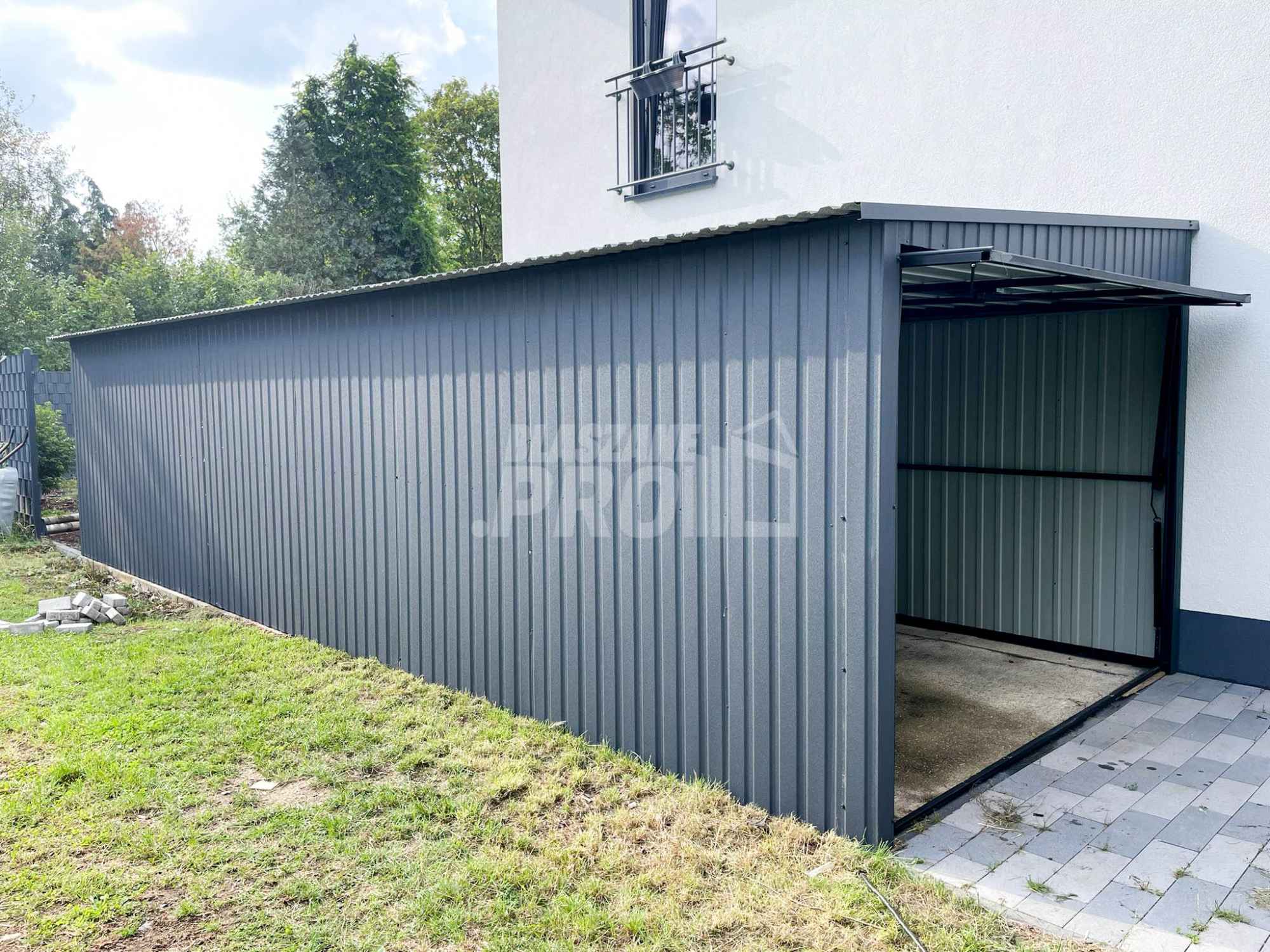 Garaż blaszany 3x9 2x Brama uchylna + antracyt  spad w bok GP191 Grunwald - zdjęcie 4