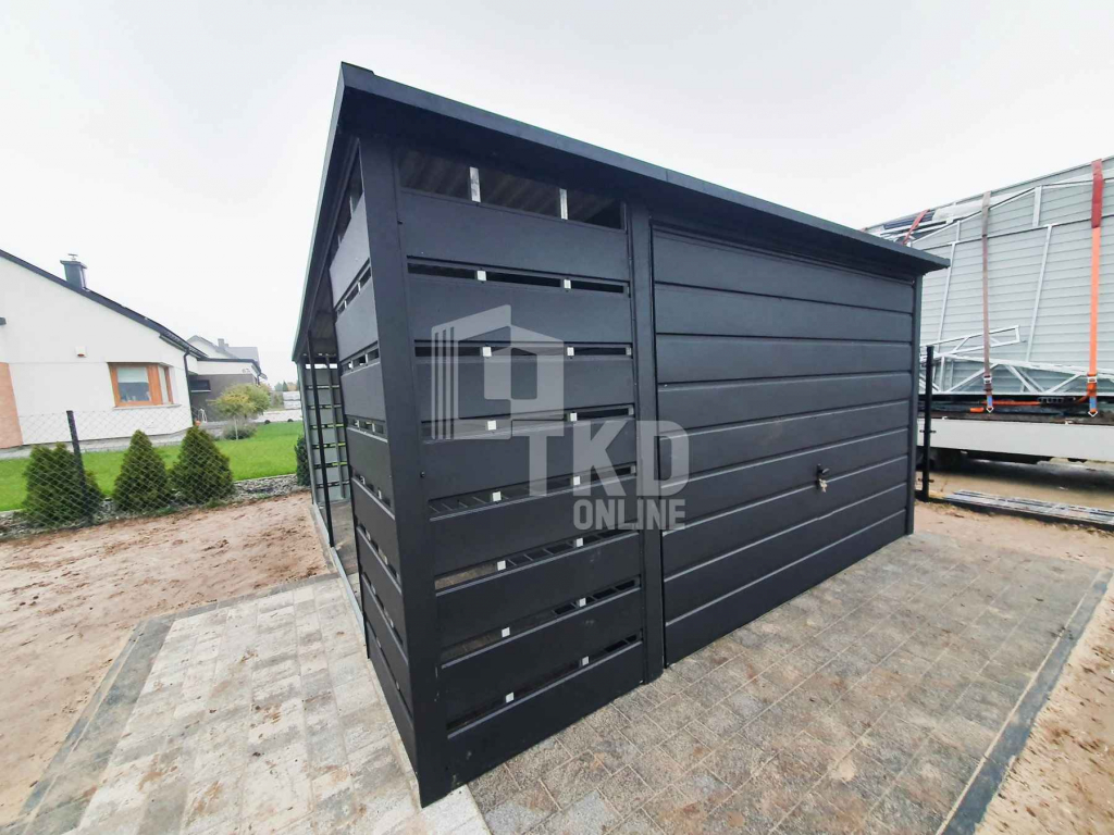 Garaż Blaszany 3x6 + wiata - Brama - Antracyt  dach spad w tył TKD83 Nowogard - zdjęcie 8