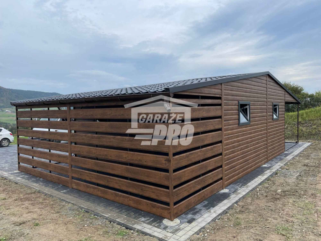Garaż blaszany 6x6 wiata 3x6 rynny drewnopodobny Blachodachówka GP231 Czersk - zdjęcie 3