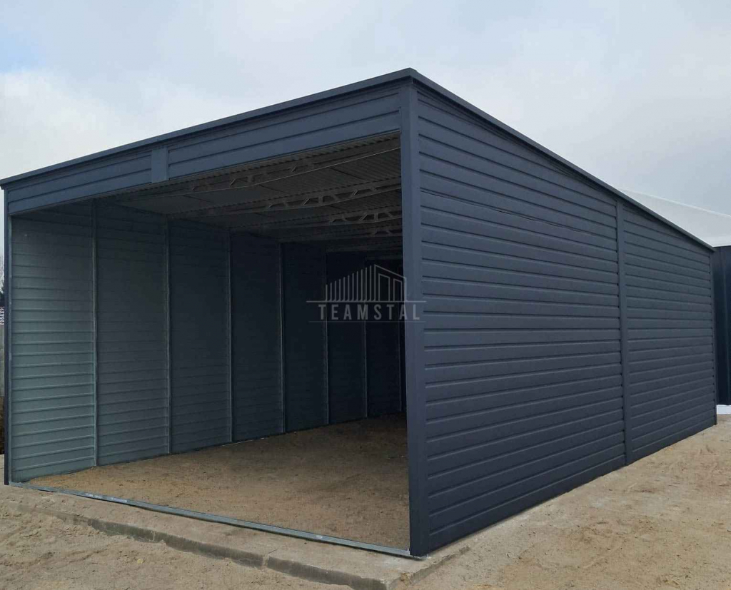 Garaż blaszany - Carport  6x8m - antracyt - dach spad w tył TS1059 Iława - zdjęcie 3