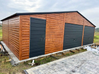 Garaż blaszany 9x6m 2 x brama uchylna drzwi drewnopodobny dach TS1196 Braniewo - zdjęcie 3