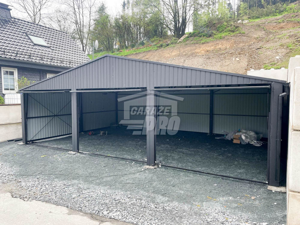 Garaż blaszany 9x6  antracyt 3x brama uchylna   Dach dwuspad GP134 Helenowo - zdjęcie 2