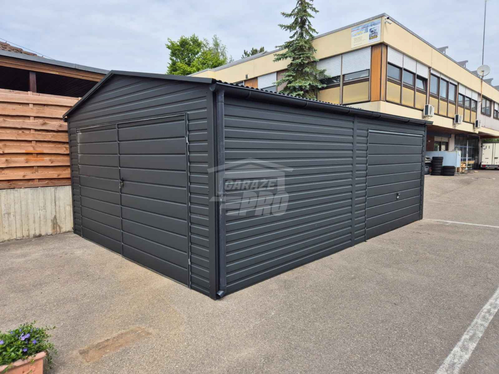 Garaż blaszany 3,5x5 2x Brama Antracyt Dach dwuspadowy rynna GP573 Kościerzyna - zdjęcie 5