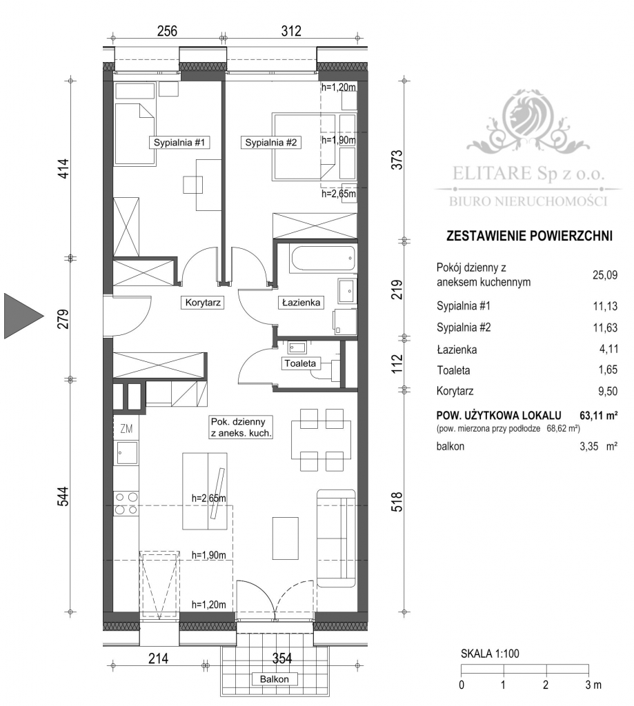 Mieszkanie 3pok, 63,11m2 z balkonem, przestrzałowe/ Brochów, Wrocław Wrocław - zdjęcie 7