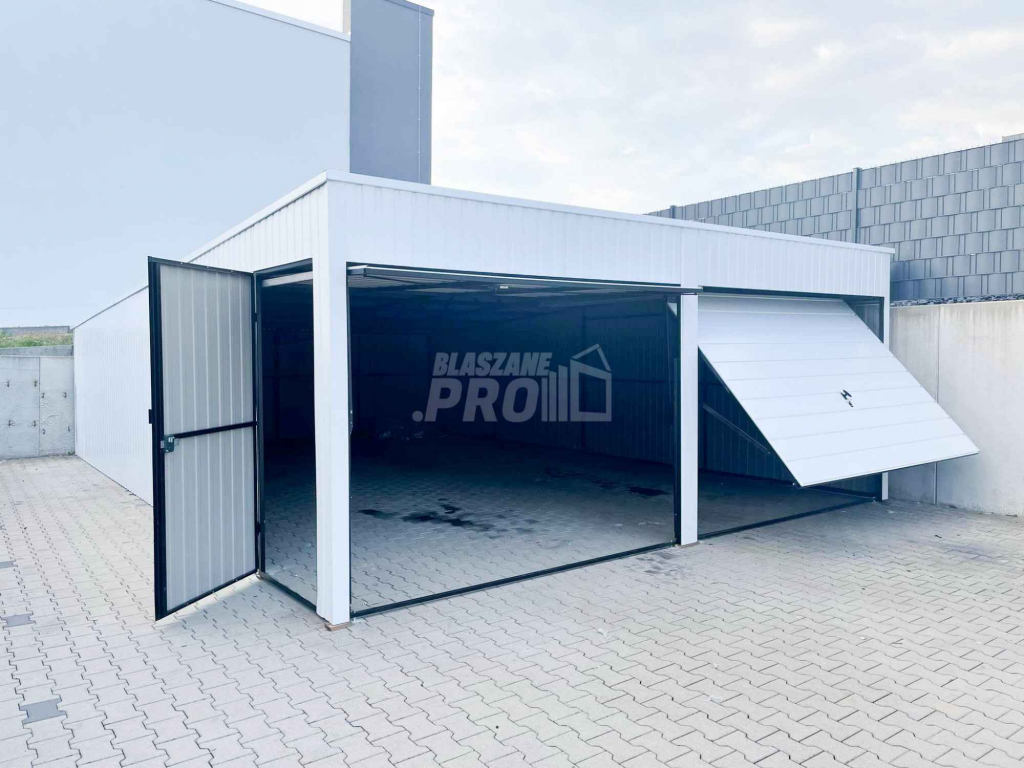 Garaż blaszany 6x7 Brama uchylna x2 + drzwi biały spad w tył GP140 Nowy Dwór Mazowiecki - zdjęcie 6