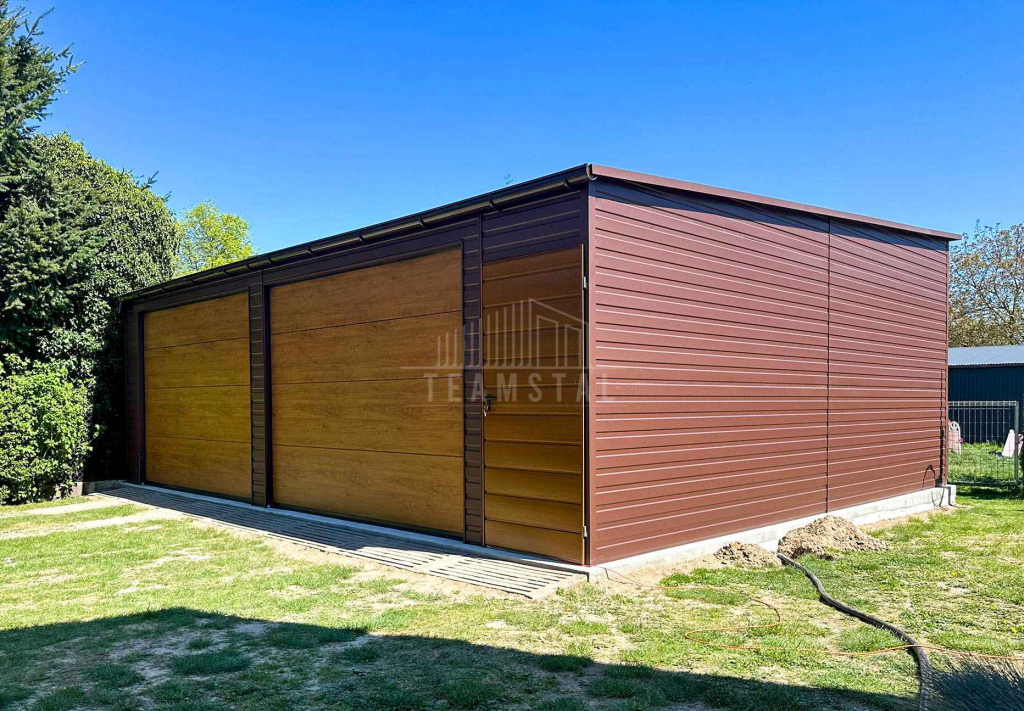 Garaż blaszany 8x6m - 2x brama drzwi drewnopodobny dach rynna TS1121 Grudziądz - zdjęcie 3