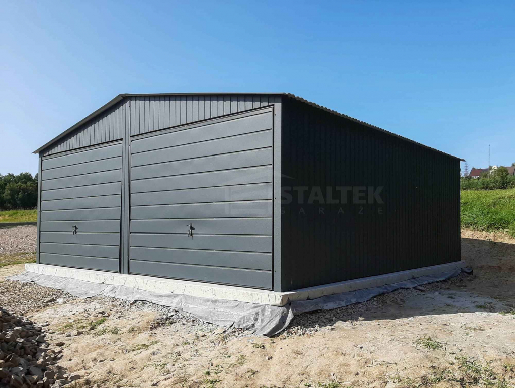 Garaż blaszany 6x5,8 2x Brama uchylna Antracyt Dach dwuspadowy ST116 Czersk - zdjęcie 6