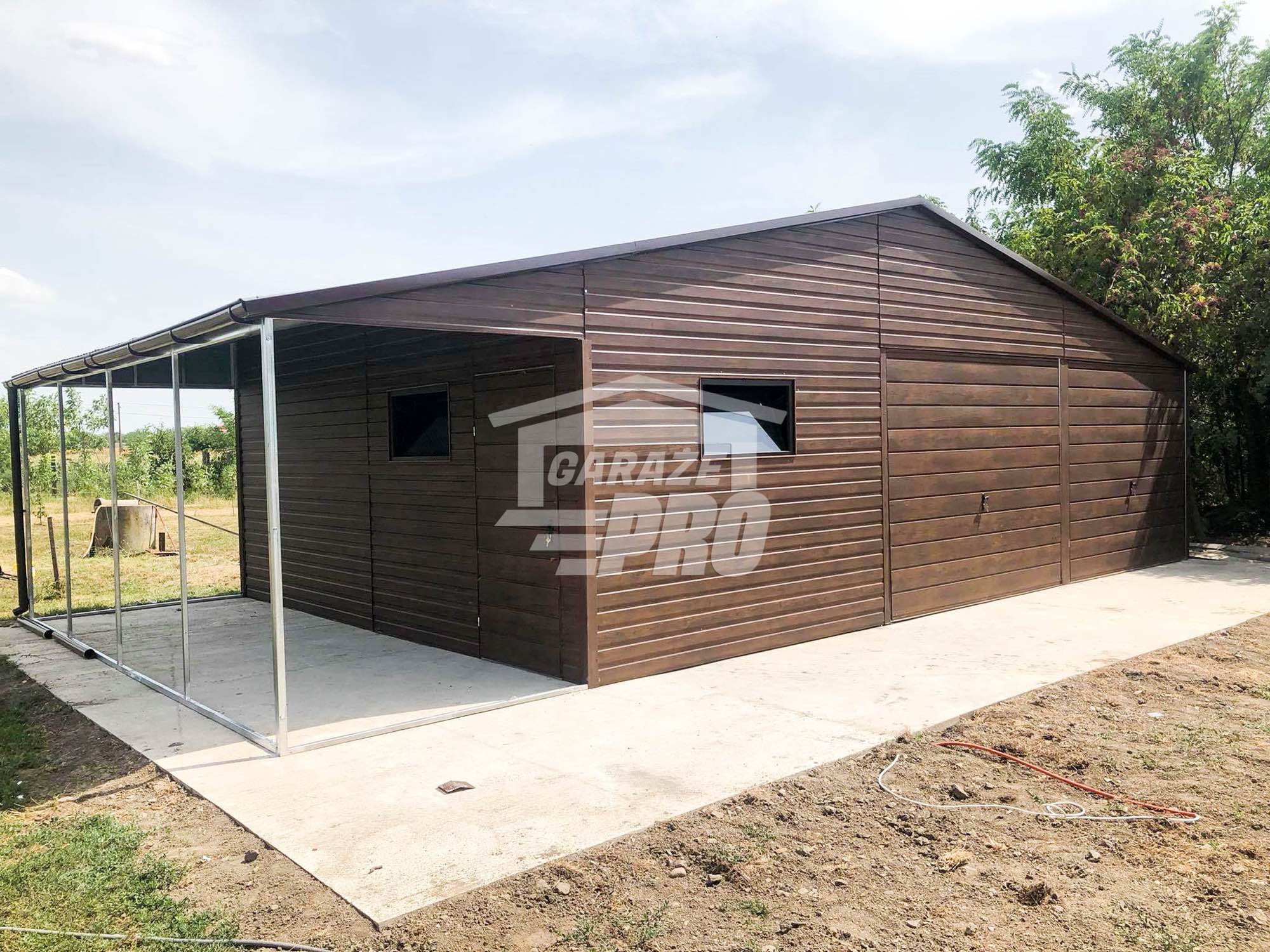 Garaż blaszany 9x6 + wiata 3x6  drewnopodobny Dach dwuspadowy GP135 Toruń - zdjęcie 3