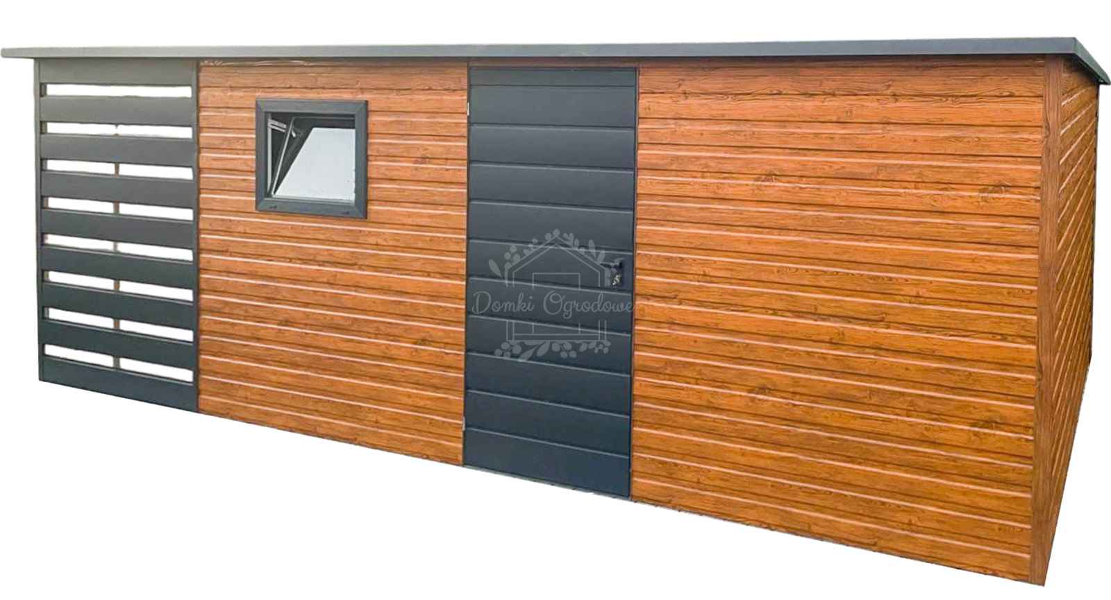 Domek ogrodowy 5x3,5m + wiata 1,5m  orzech antracyt  spad w tył ID783 Kościerzyna - zdjęcie 1