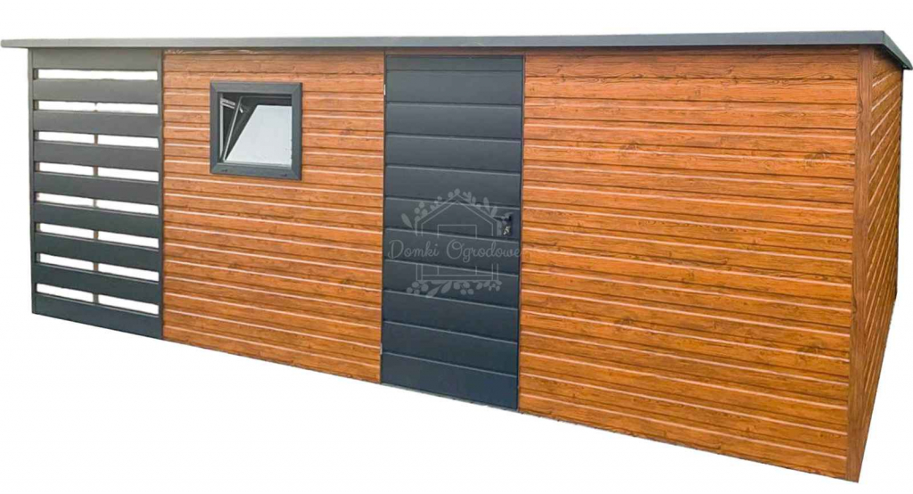 Domek ogrodowy 5x3,5m + wiata 1,5m  orzech antracyt  spad w tył ID783 Kościerzyna - zdjęcie 1