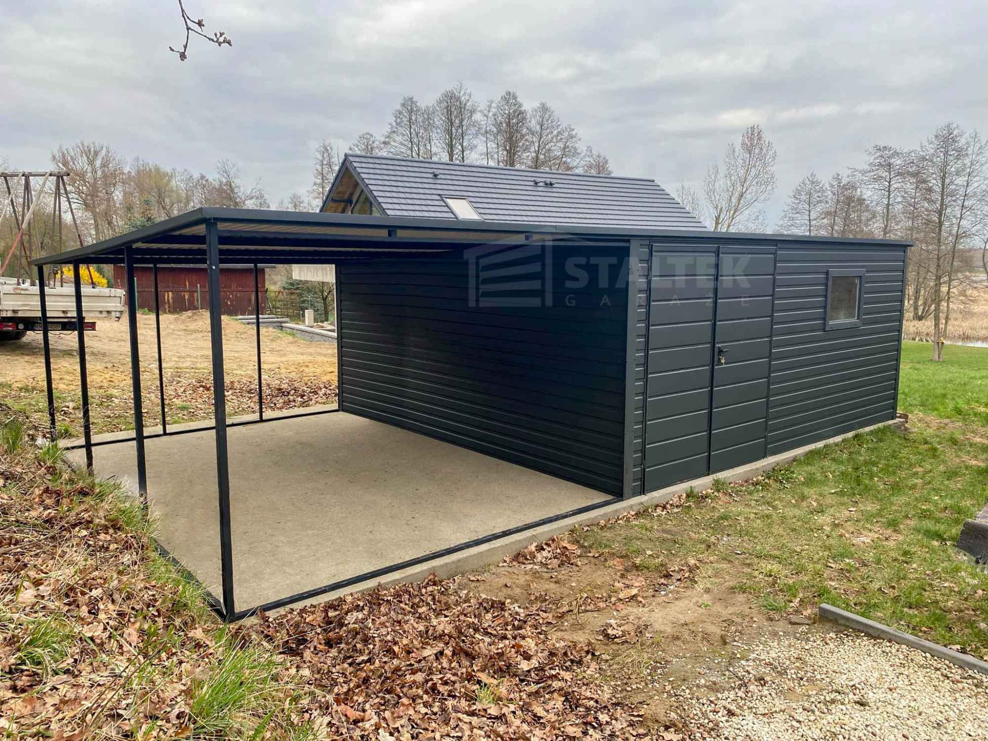 Garaż Blaszany 5x4m + Wiata 4m - Brama dwuskrzydłowa Okno dach ST193 Brzesko - zdjęcie 2