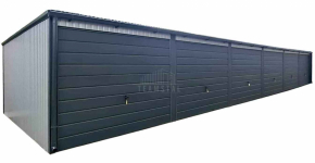 Garaż blaszany 18x5 m - brama uchylna x6 dach rynny TS1236
