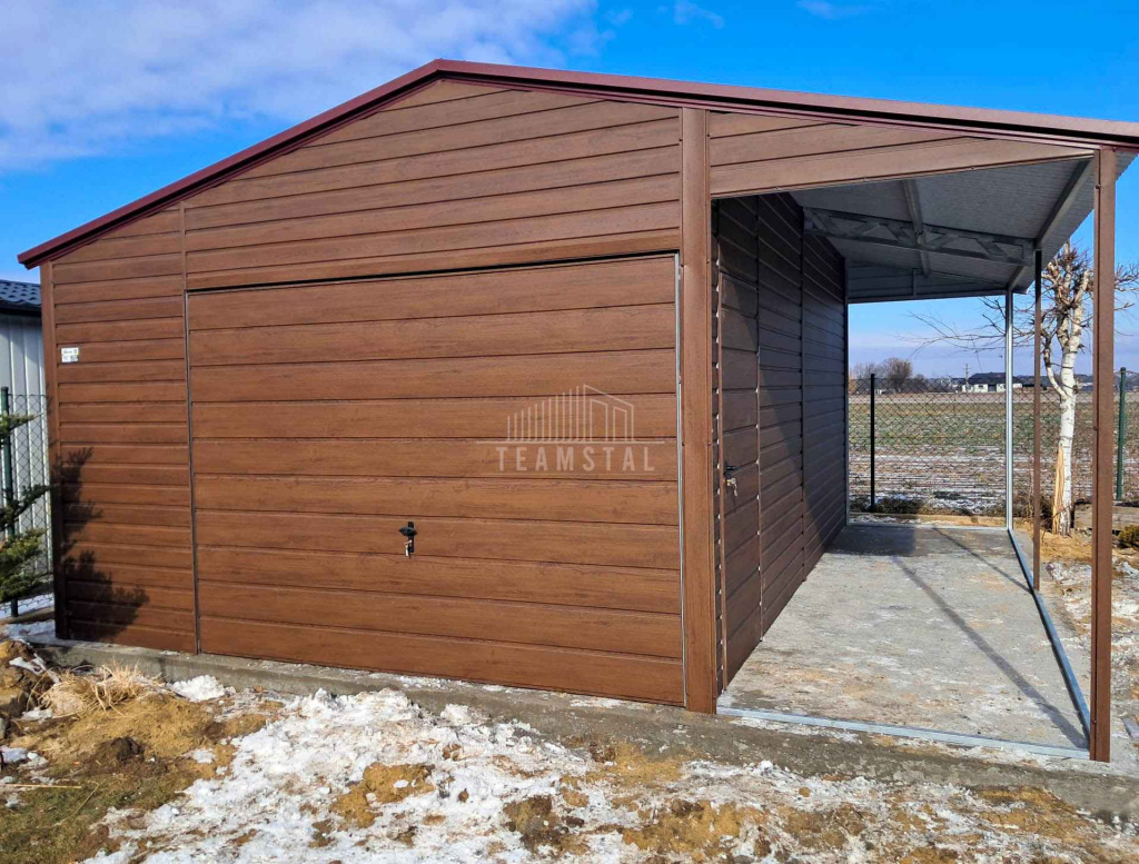 Garaż blaszany 4x6m + wiata 1,5m brama uchylna drzwi dach TS1065 Górna - zdjęcie 3