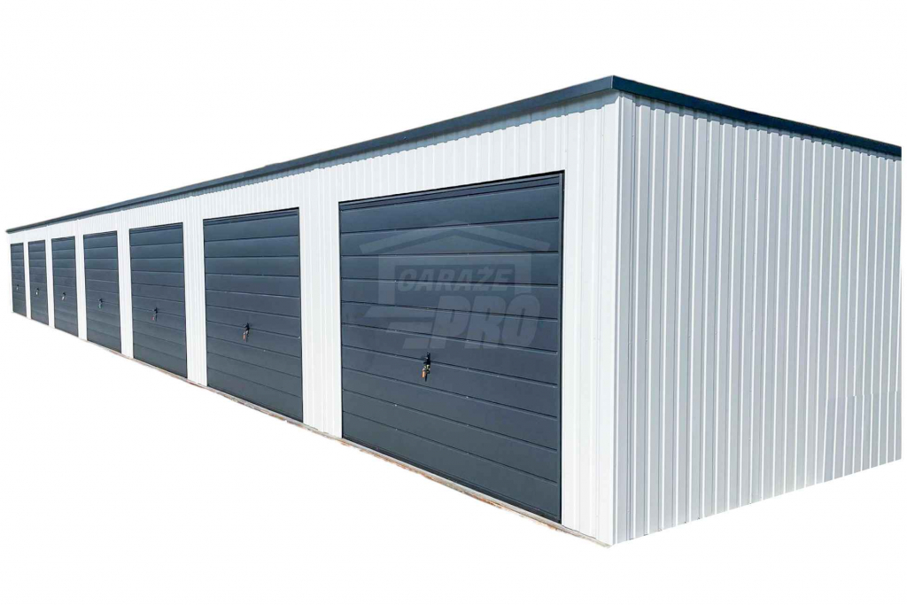 Rząd garaży 28x5,5m - 7x bramy uchylne  dach spad w tył  GP489 Lidzbark Warmiński - zdjęcie 1