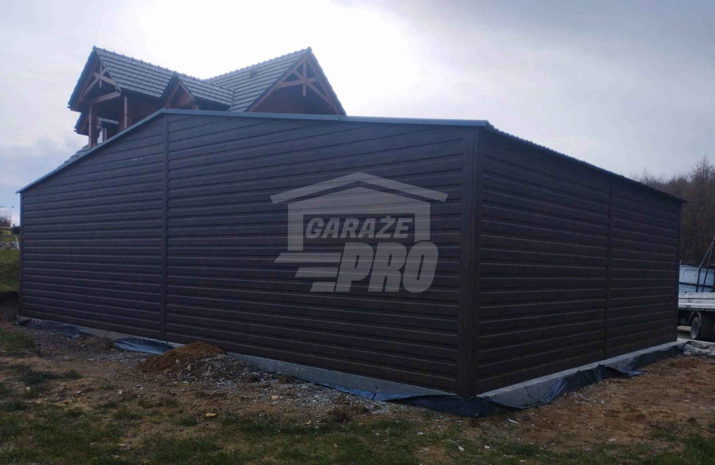 Garaż blaszany 9x6 - 2x Brama uchylna  Ciemny orzech Antracyt GP280 Gdynia - zdjęcie 4