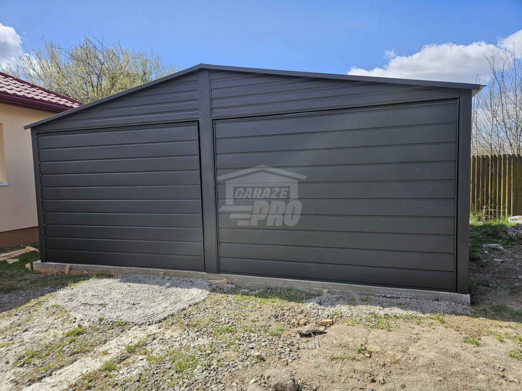 Garaż blaszany 6x6 - 2x Brama Antracyt Dach dwuspadowy GP592 Sanok - zdjęcie 4