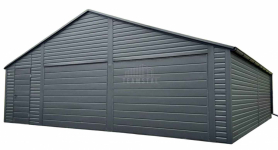 Garaż blaszany 8x6m 2 x brama drzwi podwyższony szczyt rynny TS1195