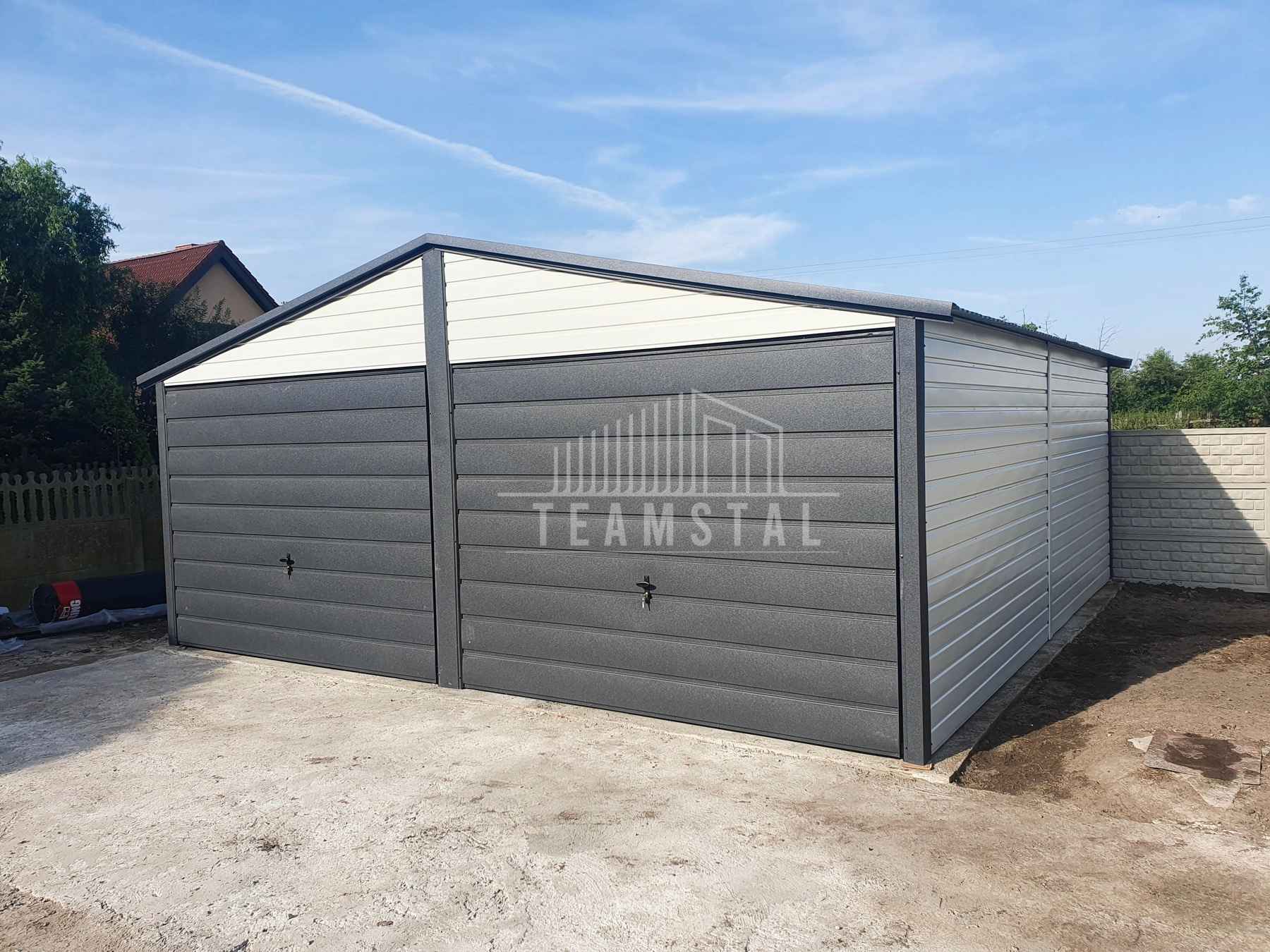 Garaż Blaszany 6x6 - 2x Brama - Antracyt + Biały dach dwuspadowy TS541 Żnin - zdjęcie 2