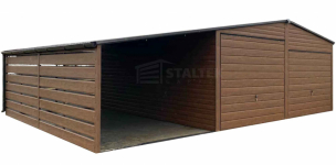 Garaż blaszany 6x6m wiata 3m 2x Brama  drewnopodobny Dach rynny ST192