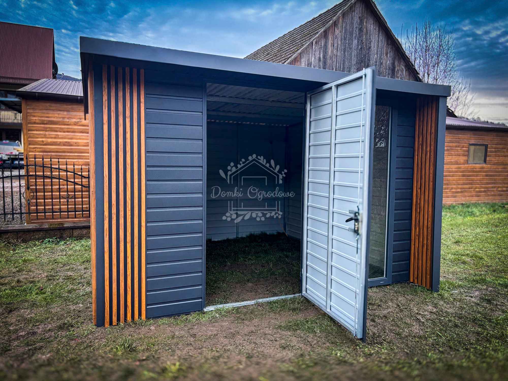 Domek ogrodowy PREMIUM 3x3m wiata   Dekor z lameli  Antracyt  ID905 Konin - zdjęcie 5