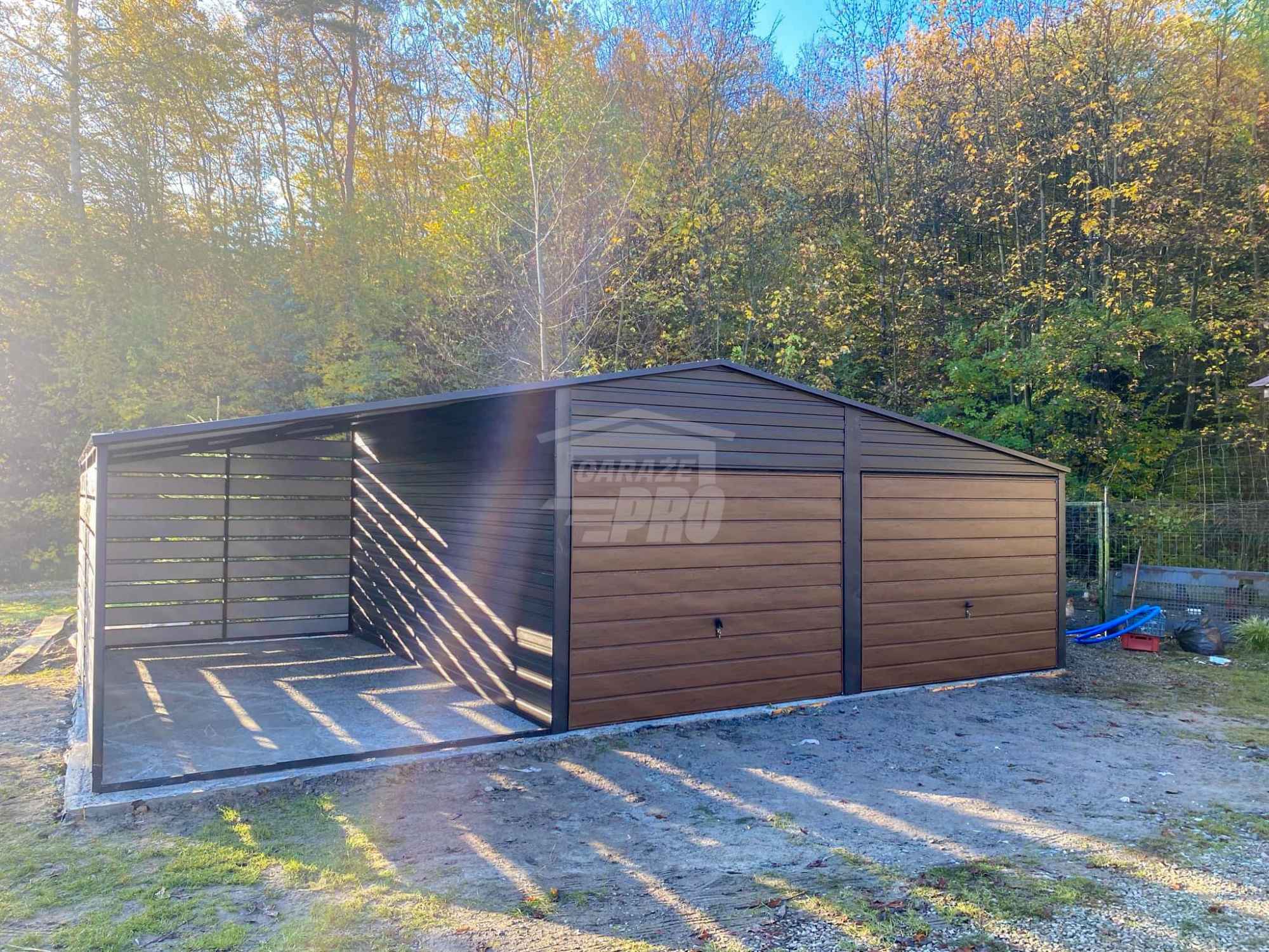 Garaż blaszany 6x6m - wiata 3m - 2x Brama  drewnopodobny Dach GP681 Zakopane - zdjęcie 2