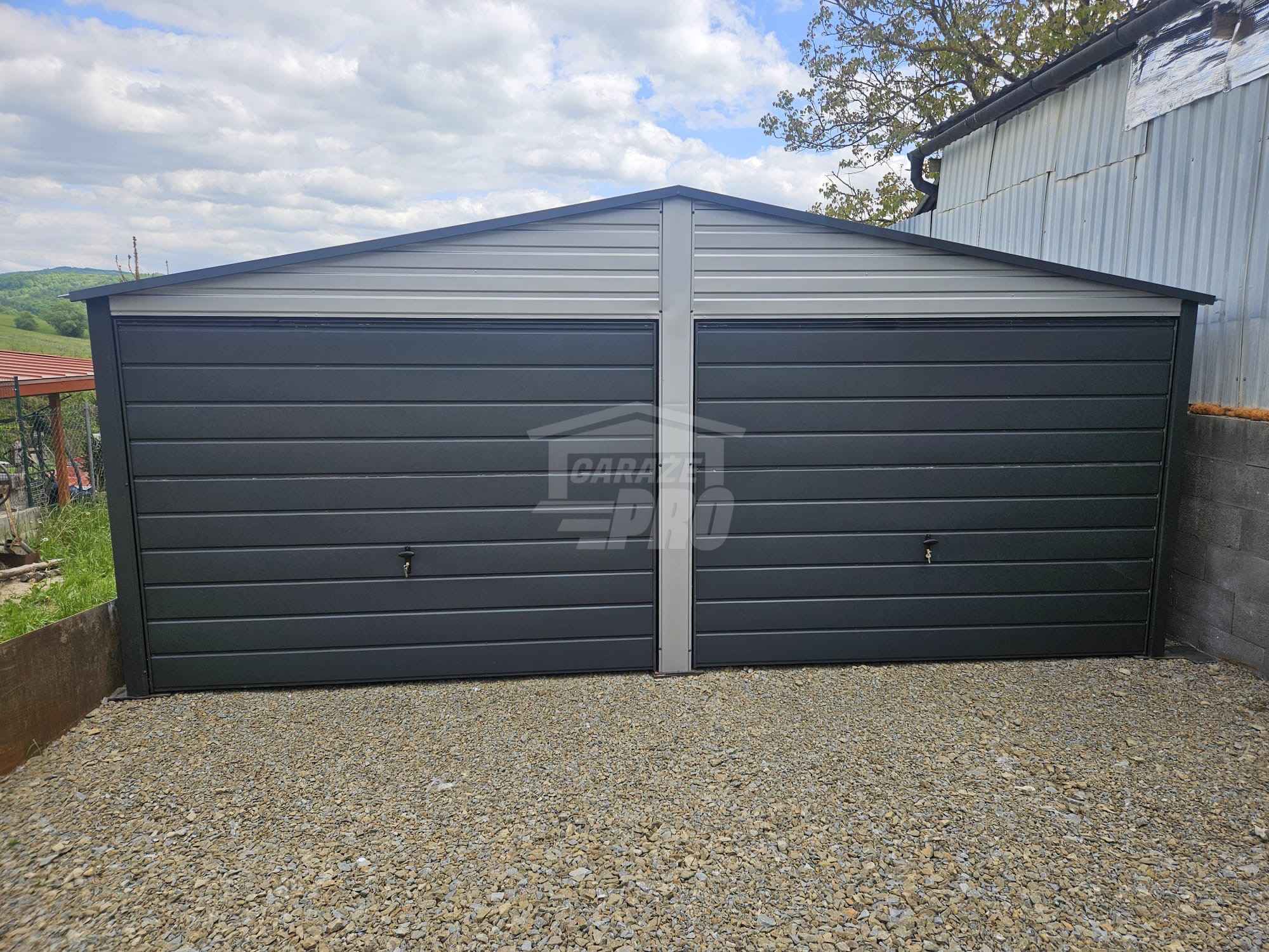 Garaż blaszany 6x6 - 2x Brama brudny biały Dach dwuspadowy GP593 Łańcut - zdjęcie 2