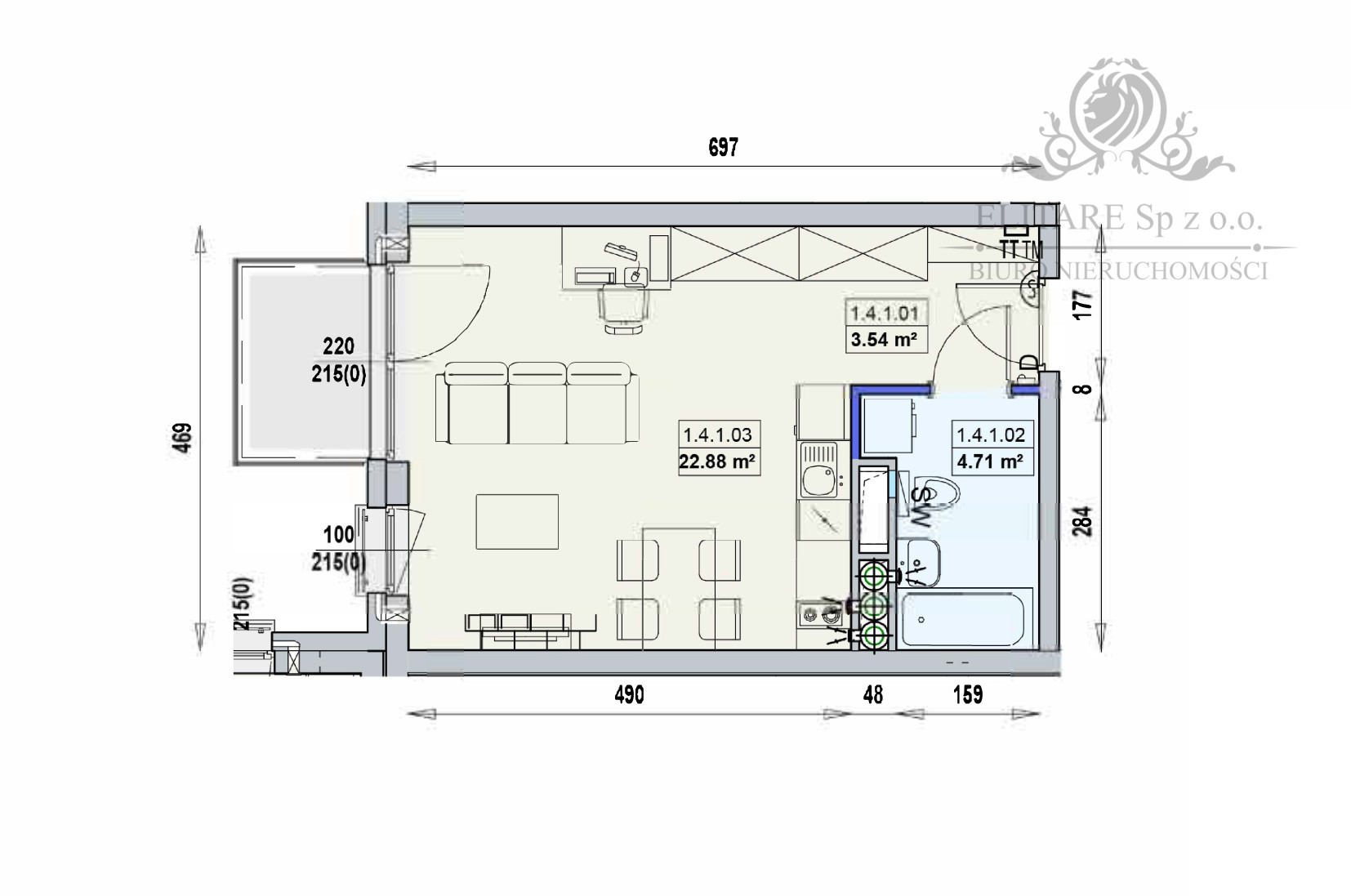 Apartament 31,13m2 ,1 pok. w stanie deweloperskim/Stare Miasto Wrocław - zdjęcie 4