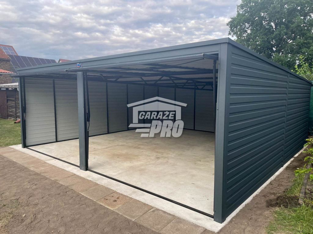 Garaż blaszany 6x6 2x Brama uchylna Antracyt Dach spad w tył GP136 Śródmieście - zdjęcie 5