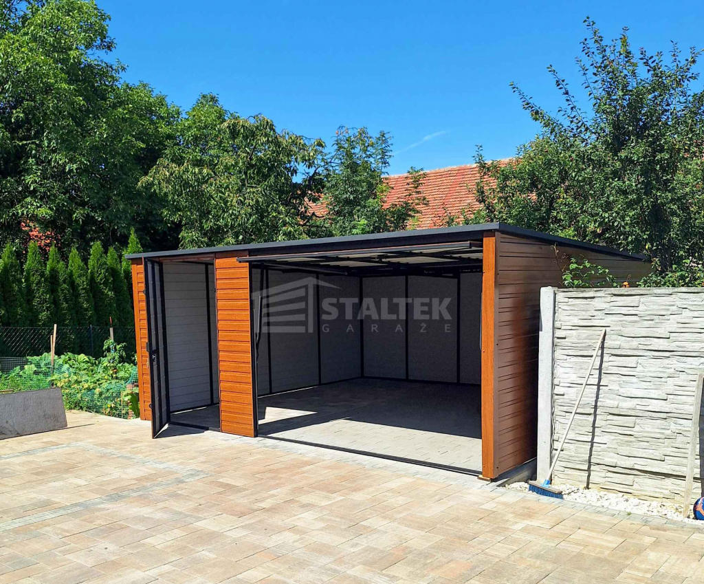 Garaż blaszany 5x6m - Brama uchylna drzwi drewnopodobny Dach  ST191 Dąbrowa Górnicza - zdjęcie 2