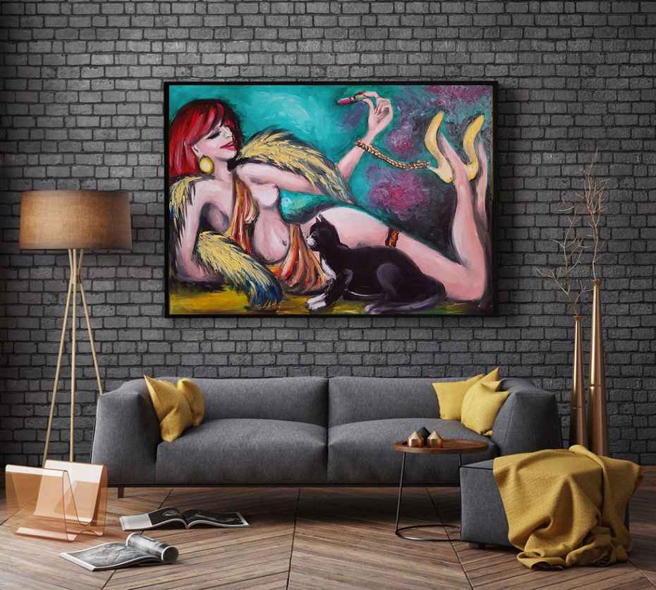 Kobieta z Kotem - sprzedam obraz olejny na płótnie Szczecin - zdjęcie 2