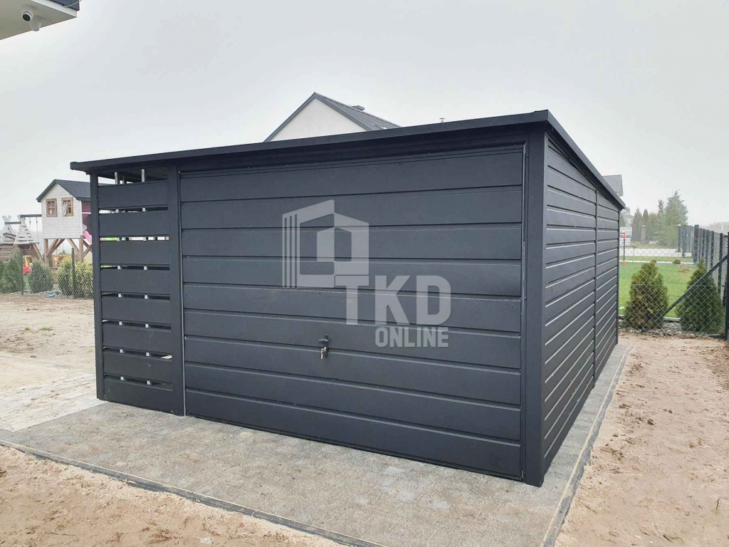 Garaż Blaszany 3x6 + wiata - Brama - Antracyt  dach spad w tył TKD83 Nowogard - zdjęcie 2