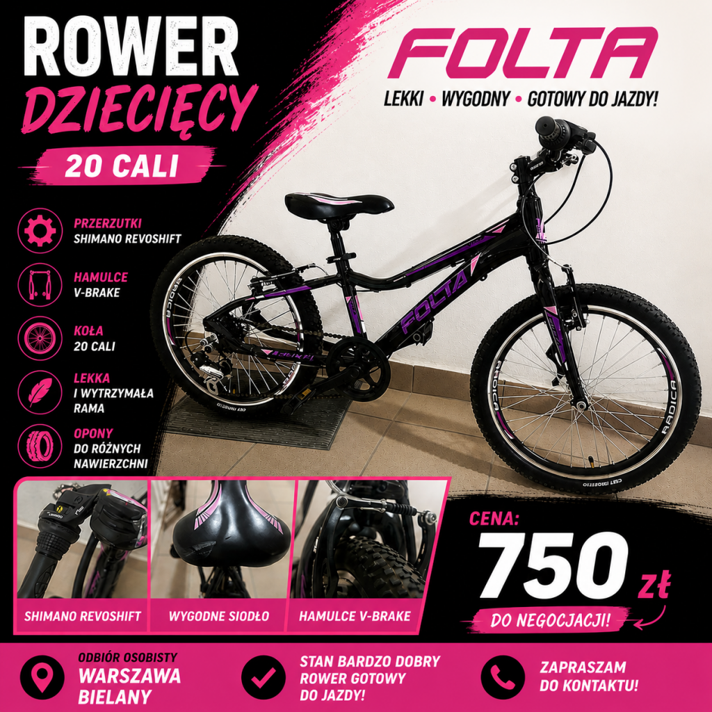 Rower dziecięcy 20” FOLTA – lekki, Shimano, stan bardzo dobry Bemowo - zdjęcie 1