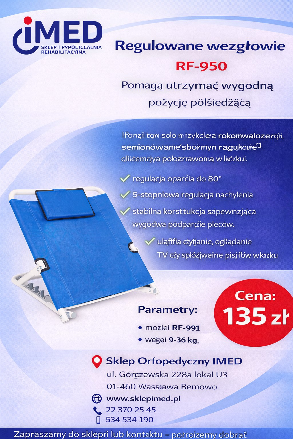 Wezgłowie na łóżko RF-950 – regulowane oparcie do łóżka | Warszawa Bemowo - zdjęcie 1