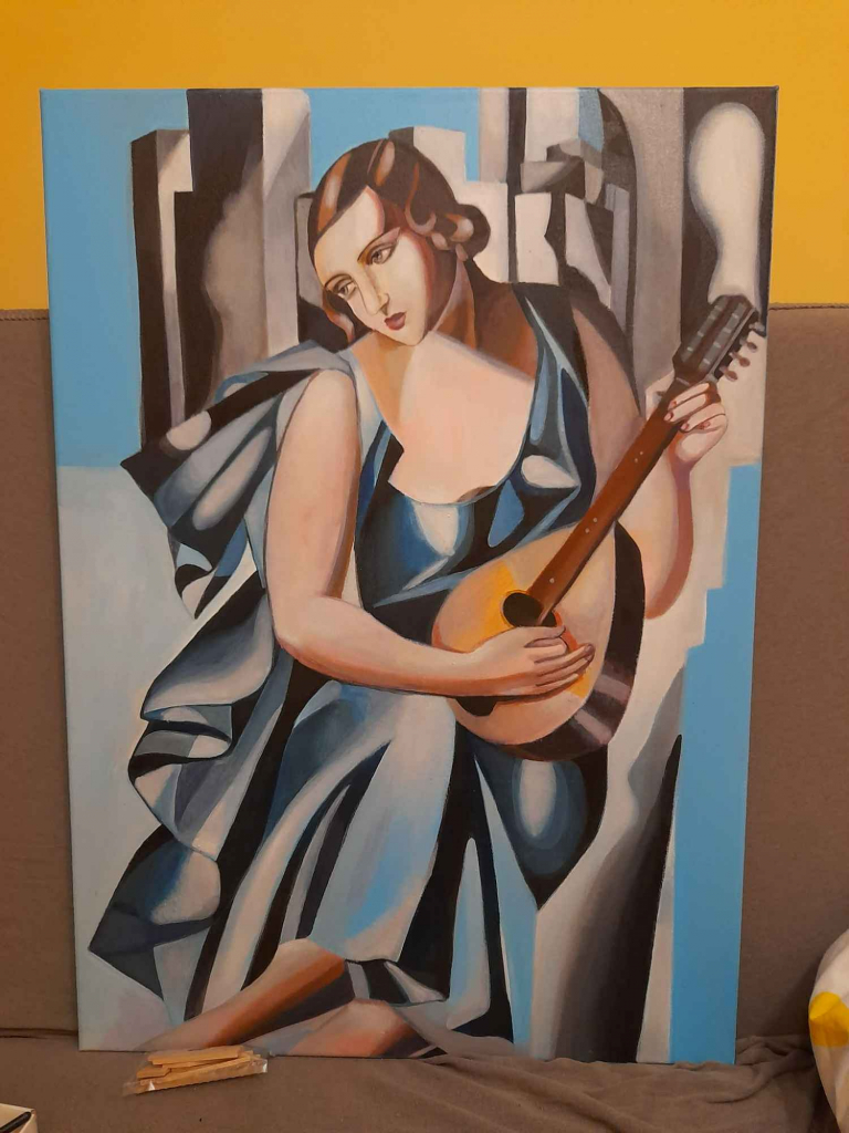 Tamara Łempicka- Z tamburynem - rękodzieło 50 na 70 cm Stare Miasto - zdjęcie 1