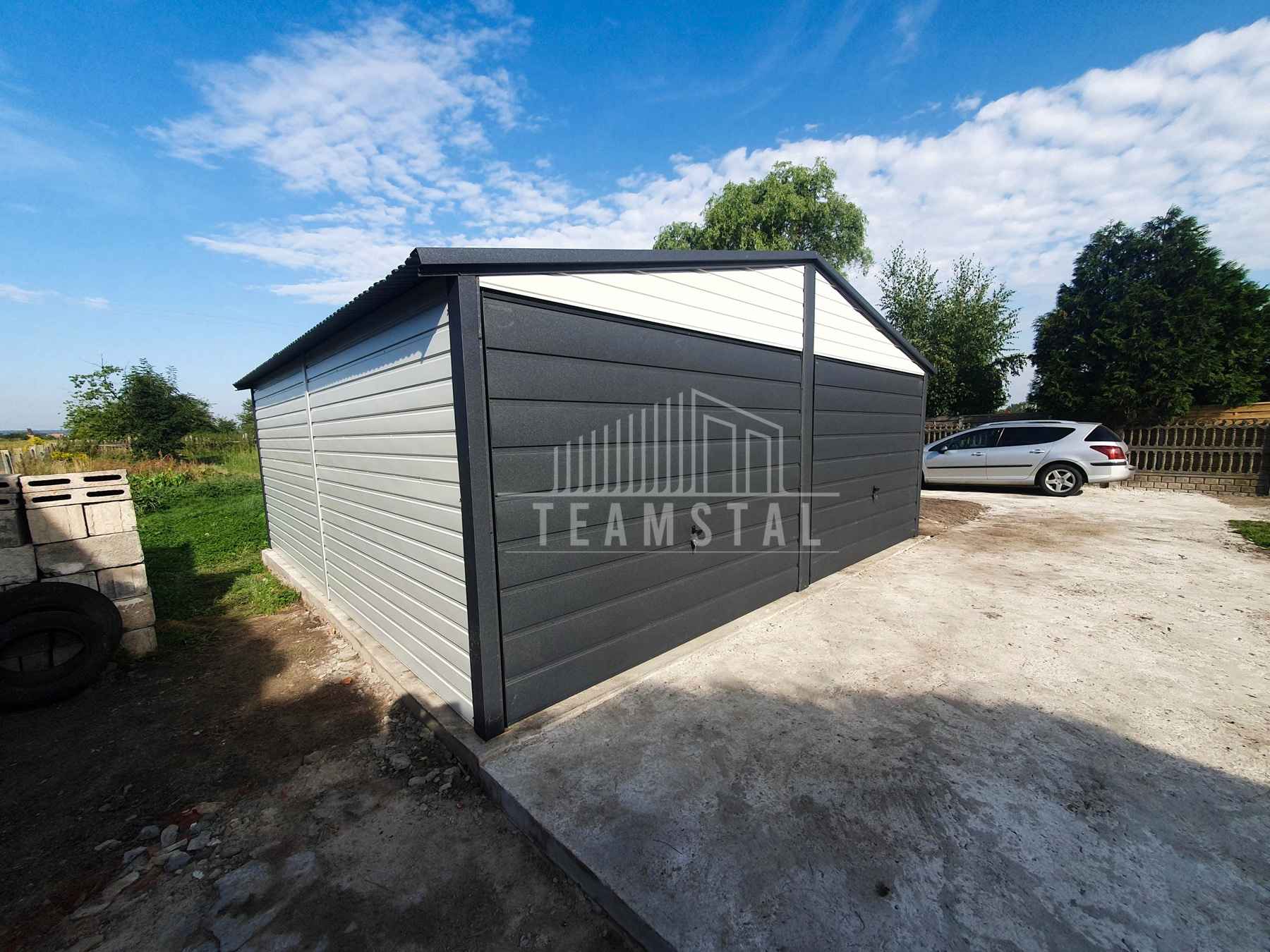 Garaż Blaszany 6x6 - 2x Brama - Antracyt + Biały dach dwuspadowy TS541 Żnin - zdjęcie 6