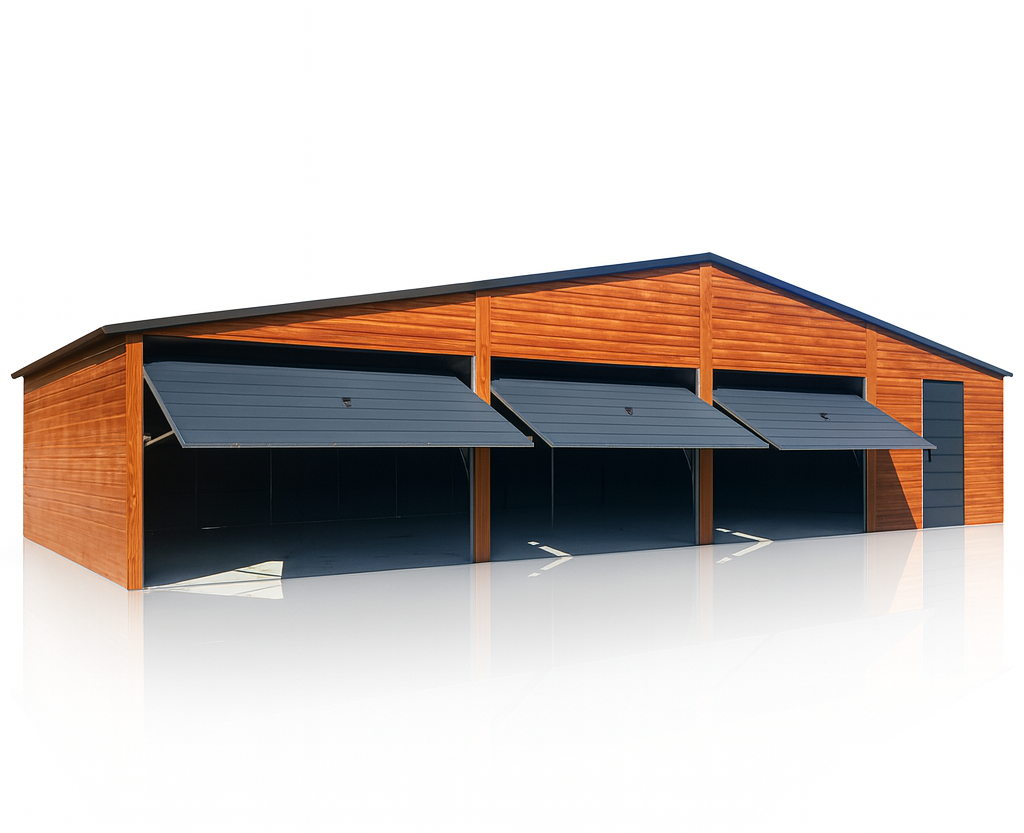 Garaż blaszany 12×5 PREMIUM – drewnopodobny, dwuspadowy, 3 bramy Kielce - zdjęcie 1