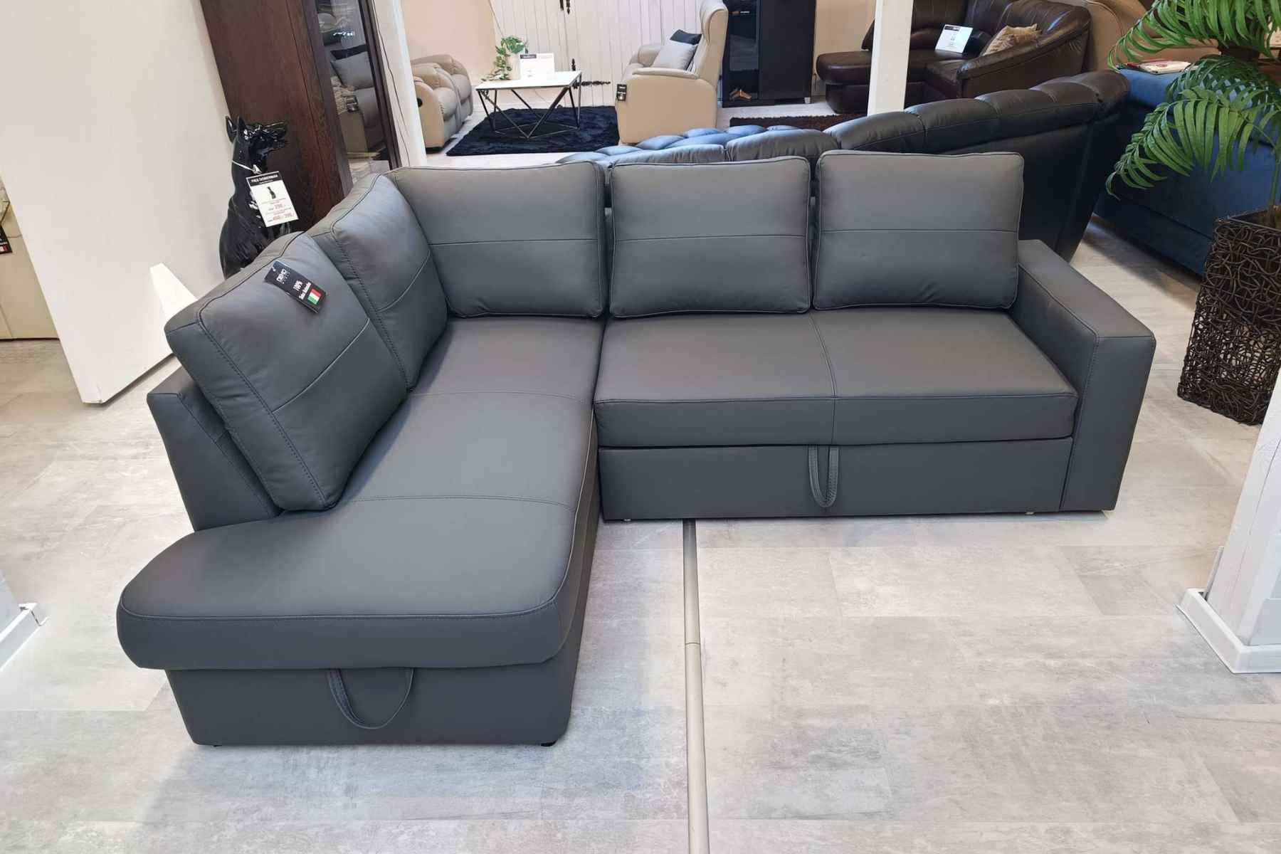 Narożnik Modern -20% skóra naturalna, pojemnik + spanie Piasek - zdjęcie 1