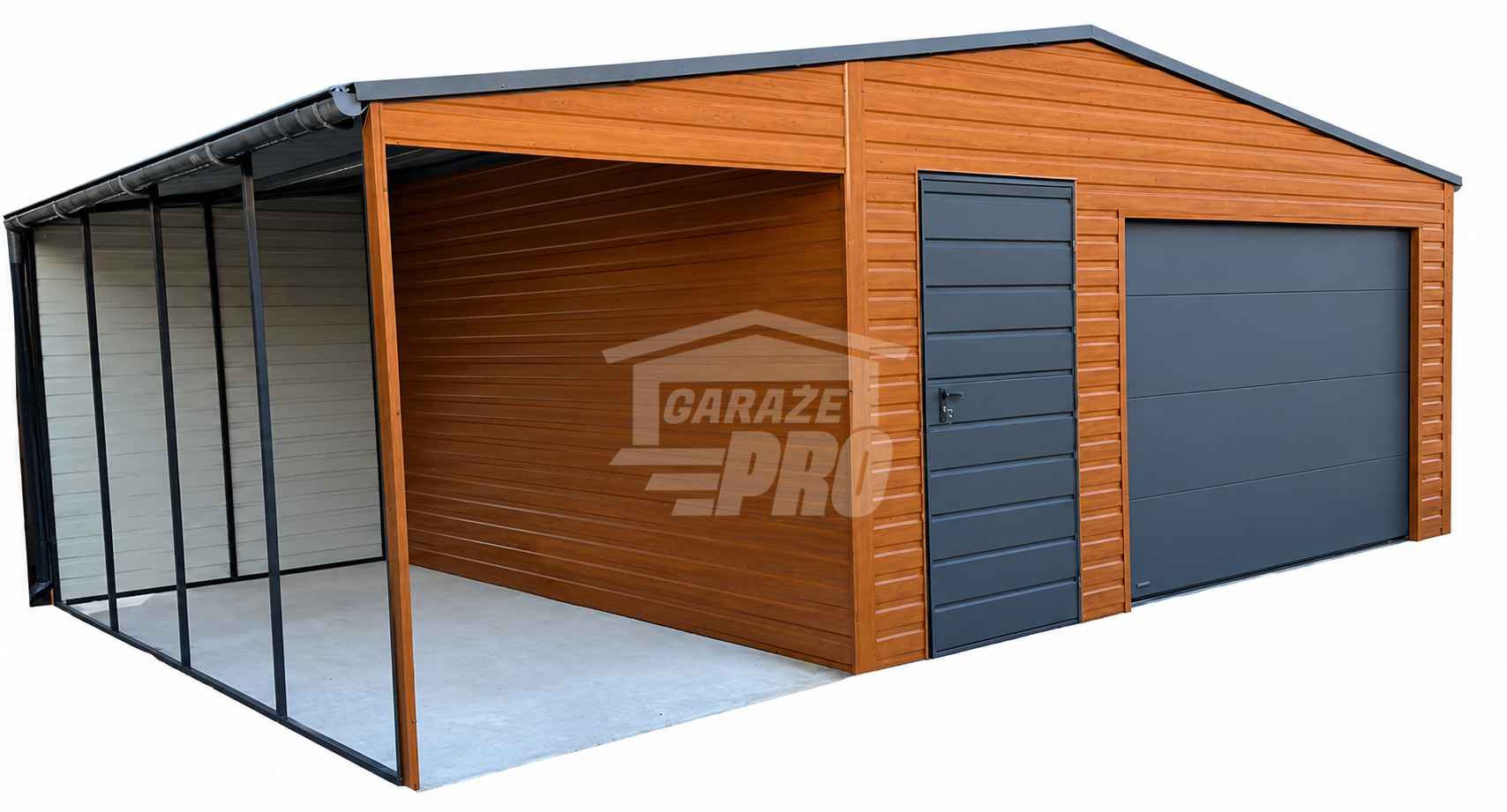 Garaż blaszany 5x6 m + wiata 2x6 m brama drzwi okno rynny dach GP768 Toruń - zdjęcie 1
