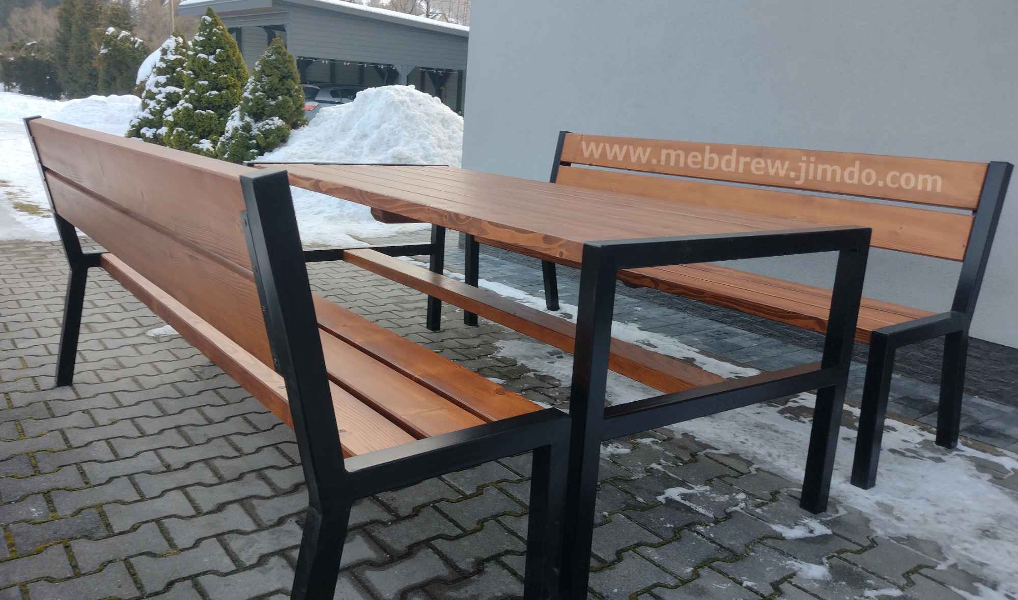 Stół loft ogrodowy drewno+metal ławki fotele zestaw mebli Tokarnia - zdjęcie 4